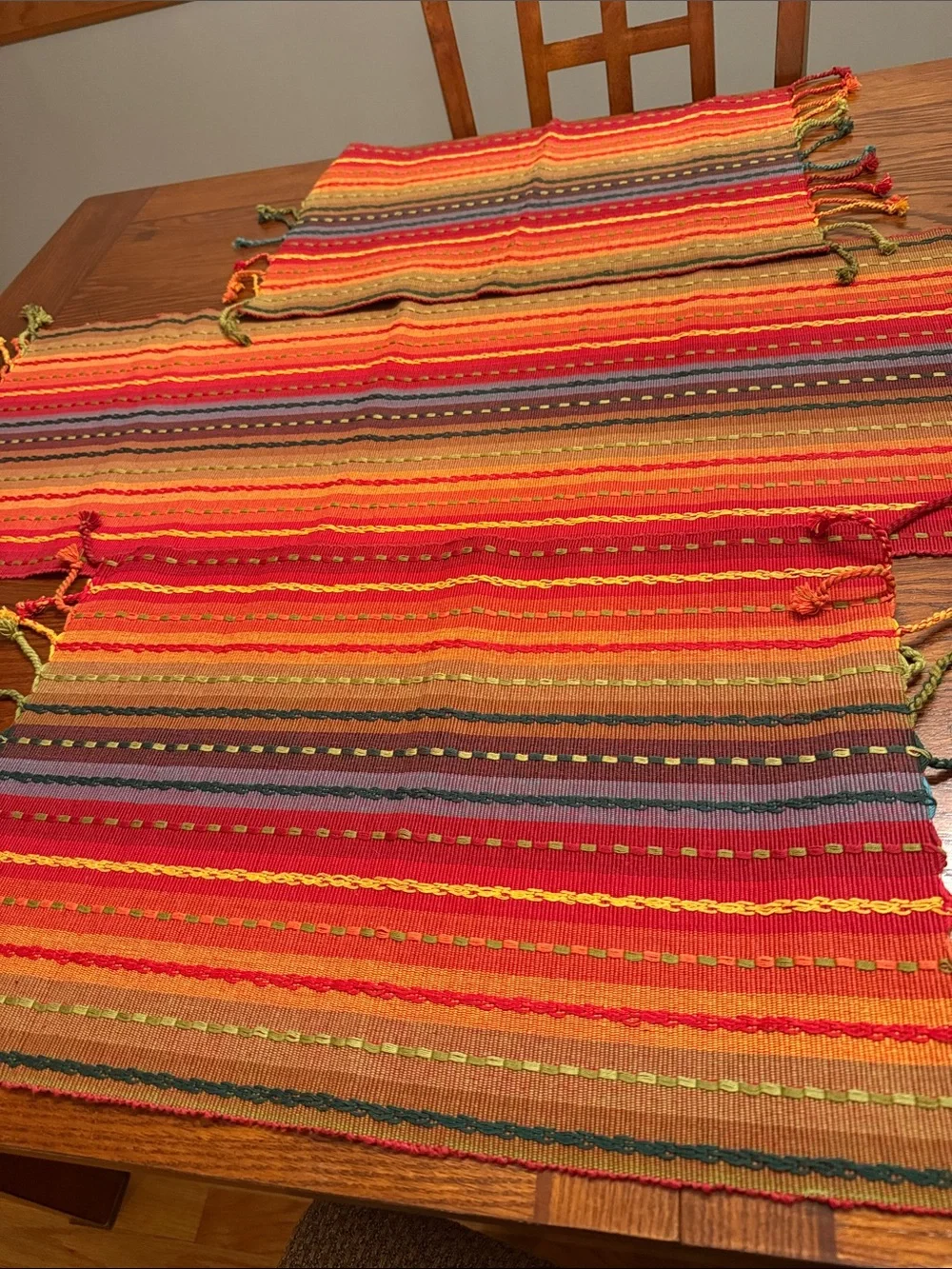 Pier 1 Vibrant Red Orange Striped Woven 6ft. Runner and 4 Placemats